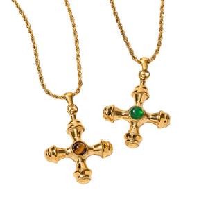 Collar de Cruz Grueso de Acero Inoxidable de Alta Calidad con Baño de Oro PVD de 18K, Joyería de Verano con Turquesa para Mujer - Product Image 2