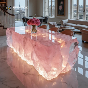 Vente directe d'usine Résine époxy transparente rose cristal rose quartz Bar Table Île Réception d'hôtel - Product Image 2