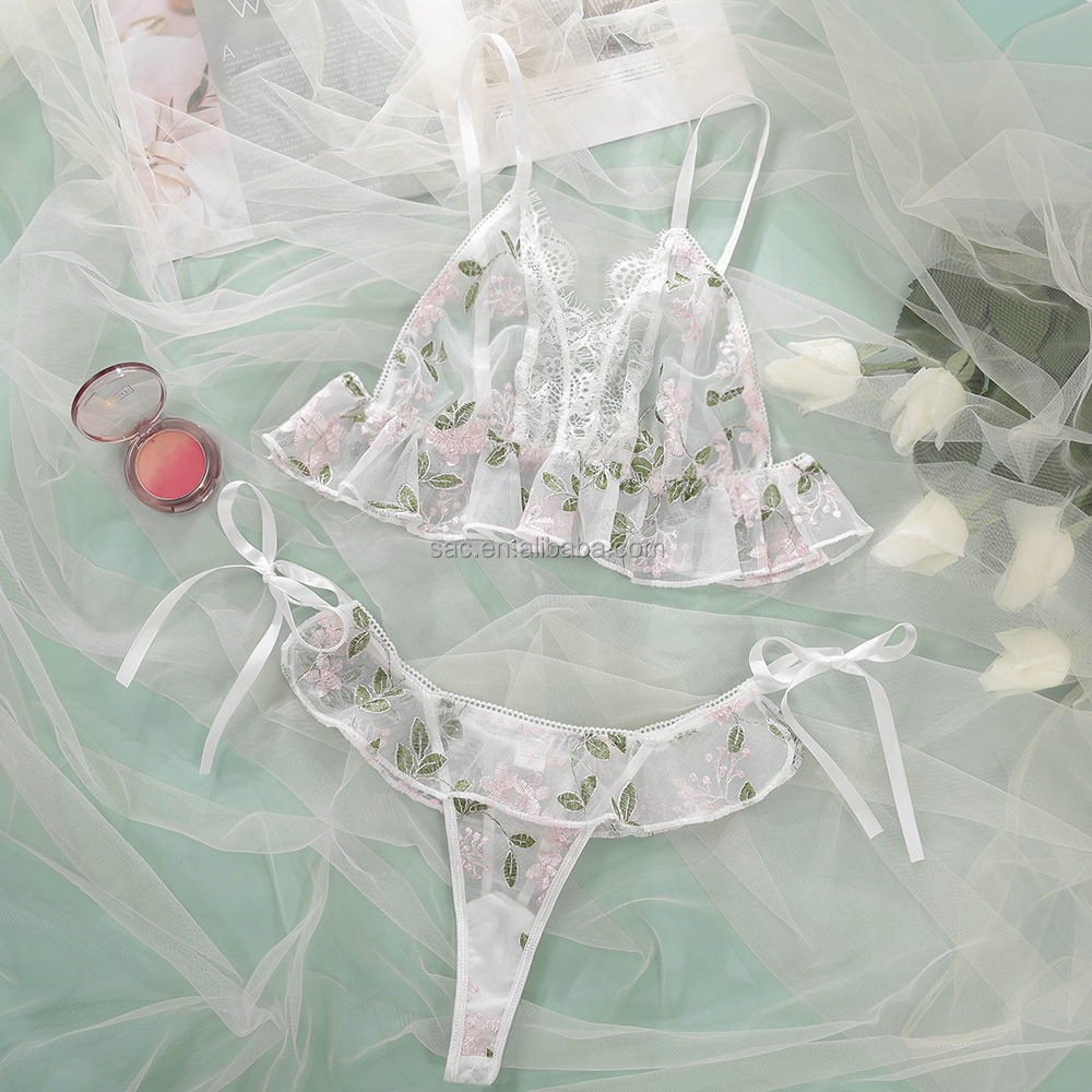 sacknove w489新款白色网眼雕花蕾丝分体比基尼两件套套装女士性感