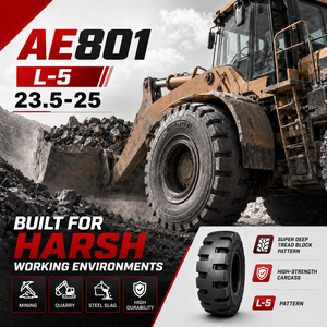 ยาง OTR ขนาด 23.5-25 รุ่น AE801 L-5 40PR ดอกยางลึกพิเศษ สำหรับงานหนัก งานเหมือง งานอุตสาหกรรม ยาง TT/TL - Product Image 1