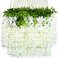 Fleurs artificielles de glycine, feuilles artificielles soyeuses, lianes en soie, plante d'intérieur, décoration de plafond, verdure pour mariage