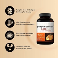 Gélules d'huile de graines de citrouille OEM 3000mg, 2-en-1 avec extrait de palmier nain, supplément bien-être à base de plantes pressé à froid, 240 unités