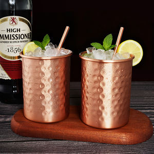 Tazze in Rame Puro da 400ml con Cannucce, Design Martellato, Bicchieri per Cocktail, Whisky, Birra e Succhi - Product Image 3