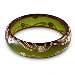 Conjunto de brazalete de baquelita transparente de Venta caliente con flores blancas de oliva pulsera de resina india de moda niñas regalo artesanal de Navidad - Product Image 3