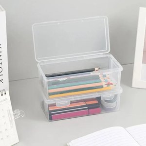 Étui à crayons transparent en PP, boîte de rangement pliable pour fournitures scolaires, empilable, organisateur de fournitures scolaires avec support de logo personnalisé - Product Image 4