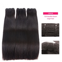Guangzhou Garantie Cheveux Super Double Dessiné Vierge Brésilienne Non Transformés Cheveux Raides Tissage Bundles Fermeture Sans Perte