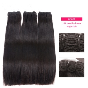 Guangzhou Garantie Cheveux Super Double Dessiné Vierge Brésilienne Non Transformés Cheveux Raides Tissage Bundles Fermeture Sans Perte - Product Image 3