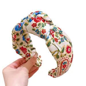 Fabric printed twisted hair hoop Amazon fashion versatile wide brimmed headband compression hair hoop
