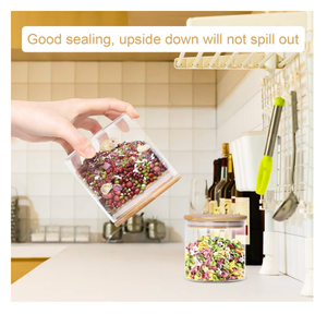 Lọ Đựng Thực Phẩm Bằng Thủy Tinh Trong Suốt Có Nắp Tre Kín Khí Để Đựng Kẹo, Bánh Quy, Gạo, Đường, Bột Mì, Các Loại Hạt - Product Image 4