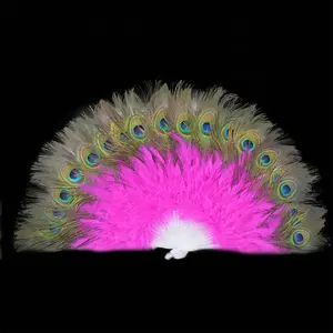 wholesale feather plumes wedding hand fancy dress costume dance turkey feathers fan with Peacock feather for sale