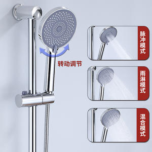 Ensemble de douche thermostatique en cuivre et céramique avec mitigeur, pommeau de pluie rond, poignée unique, installation encastrée, finition chromée - Product Image 2