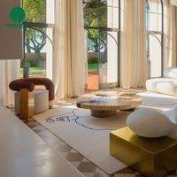 Moontree Ensemble de canapés en bois marbré au design unique, fauteuil de canapé rond en tissu de velours pour le salon