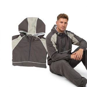 Men's Oversized Hooded Jacket and Pants <b>Set</b> Quick Dry <b>Two</b> <b>Piece</b> Outerwear Casual Sportswear for Autumn - Product Image 6