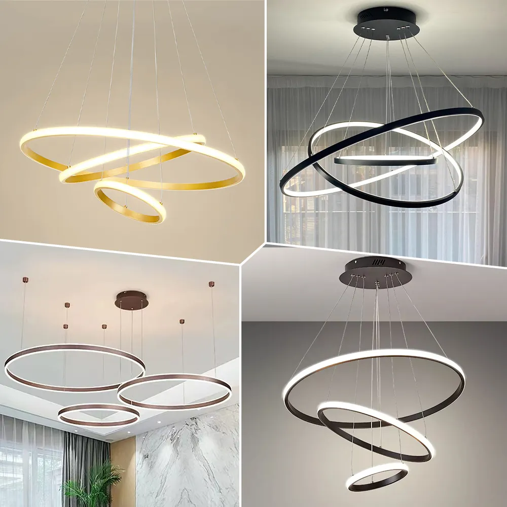 Indoor Lighting Modern Restaurant Ceiling Decoration Luxury Circle Ring LED Chandeliers Pendant Lights for Living Room