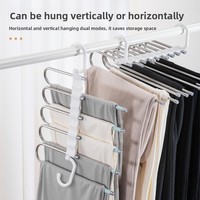 Porte-pantalon télescopique pliable multicouche en acier inoxydable avec pinces pour rangement de garde-robe