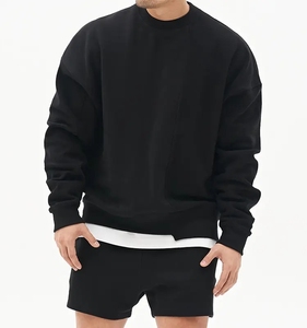 Chất Lượng Cao Heavyweight Lông Cừu Người Đàn Ông Màu Đen Áo Tùy Chỉnh In Logo Crewneck Áo Thun Cộng Với Kích Thước Của Nam Giới Hoodies & Áo Nỉ - Product Image 1