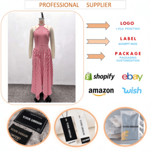 Elegante Abito Estivo Casual da Donna, Vestito a Quadri con Collo Halter Asimmetrico, Senza Maniche, Spalle Scoperte, Abito Lungo Svasato per Donne - Product Image 6