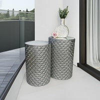 Ensemble de 2 tables basses Lander en fer argenté, meubles de décoration intérieure modernes et luxueux en métal écologiques pour chambre à coucher et salon