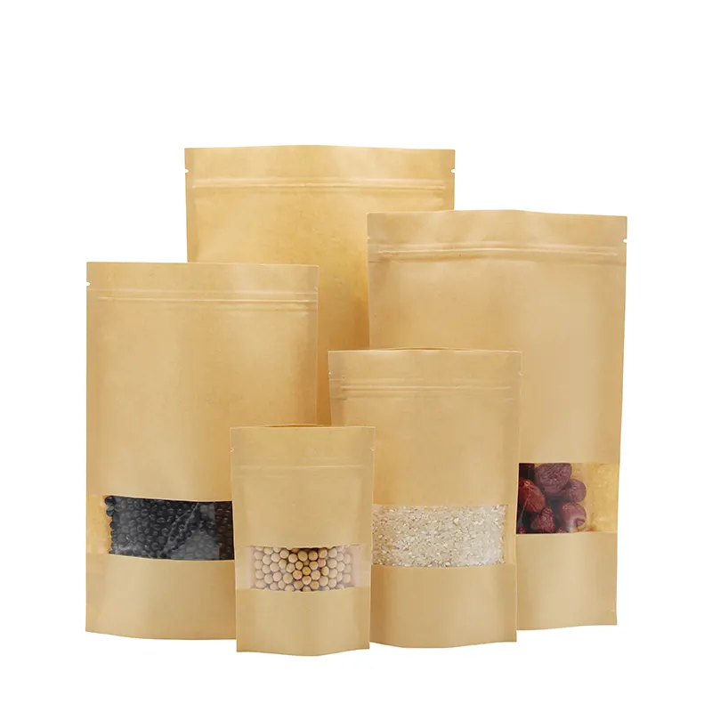 10X15 + 3ถุงซิปตั้งได้ทุกวันถุงกระดาษคราฟท์สำหรับบรรจุอาหารขนมขบเคี้ยว