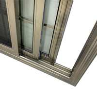 Ventana Corredera de Aluminio de Doble Vidrio Impermeable de Alta Calidad con Diseño de Rejilla y Mosquitera