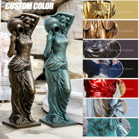 Sculpture de dame en bronze grandeur nature RELONG avec bouteille d'eau, design antique de style européen, personnalisée pour l'extérieur, villa, jardin, parc