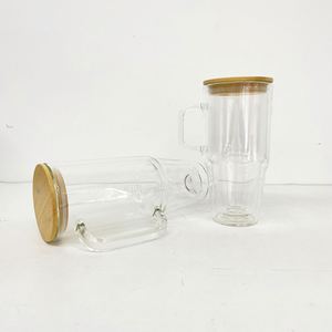 32oz 40oz Pre Drilled <b>Double</b> <b>Wall</b> Snow Globe Glitter Clear Glass <b>Mug</b> Cup Tumbler with Hole Stopper Plug Handle - Product Image 3