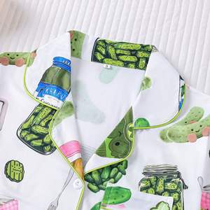 Dropshipping女式低起订量定制Peint黄瓜印花长袖针织睡衣套装女式软睡衣 - Product Image 4