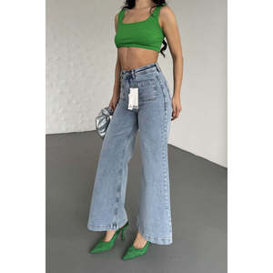 Pantalon en jean floral taille haute avec détail de poche avant, jean boyfriend évasé respirant, coupe slim, type ample, décoration déchirée - Product Image 6