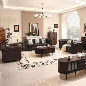 Juego de Sofás Cuadrados de Cuero Marrón de Lujo Estilo Mid-Century Moderno <span class=keywords><strong>Mu</strong></span> Fang para Sala de Estar - Sofá Chesterfield Clásico para Uso en Villas y Hoteles - Product Image 2
