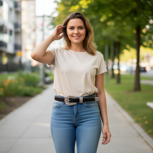 Cintura in Metallo con Fibbia Singola 110cm, Tono Argento, Fibbia Decorativa, Cintura alla Moda - Product Image 2