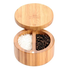 Boîte à épices et plateau en bambou moderne avec couvercle pour sel et poivre – Fournitures essentielles écologiques - Product Image 1