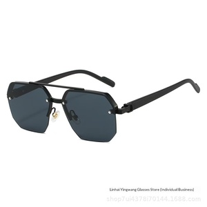 Nouvelles Lunettes de <span class=keywords><strong>Soleil</strong></span> Homme Demi-Monture Métallique Polygone UV400 Tendance, Double Pont, Vente en Gros Transfrontalière - Product Image 4