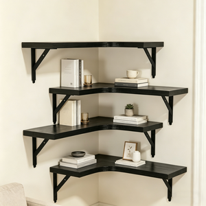 Set of 4 <strong>Black</strong> <strong>Corner</strong> <strong>Floating</strong> Wall <strong>Shelves</strong>, Wall Mounted Storage Organizer for Living Room Bathroom Kitchen - Product Image 4