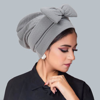 Gorro Turbante Étnico Sólido con Lazo para Mujer Musulmana, Estilo Africano e Indio, Transpirable, para Todas las Estaciones, de Lona y Poliéster, Moda Casual, Venta al por Mayor