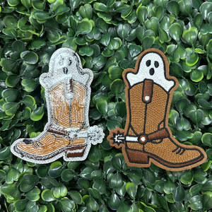 Patch brodé personnalisé en feutre, motif <span class=keywords><strong>Ghost</strong></span> Cowboy Boot, 3,1 pouces, thème Halloween Western effrayant, pour chapeau et casquette, thermocollant ou à coudre, usine OEM - Product Image 3