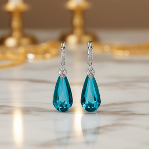 Orecchini Pendenti E1850 in Argento 925 con Cristallo a Goccia e Montatura a Castone, Gioielli Classici da Sposa per Donna - Product Image 2