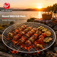 Grille de barbecue ronde en métal multi-tailles, antiadhésive, à nettoyage rapide, avec rebord, jetable, pour pique-nique en extérieur, vente en gros usine