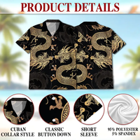 Chemise Hawaïenne Personnalisée Luxe Motif Dragon Noir et Or OEM POD Chemise de Plage Personnalisée pour Homme