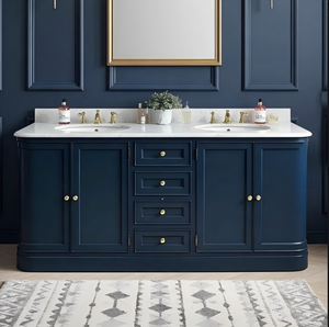 Mobile Bagno in Legno con Doppio Lavabo, Bordi Curvi e Piano in Marmo, Finitura Verniciata Resistente, con Specchio LED - Product Image 1