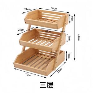 Panier de rangement multi-niveaux en bambou pour fruits, légumes et pain, avec trois étages, pour l'organisation du comptoir de cuisine - Product Image 5