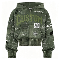 Hoodie Cargo Personnalisé ODM Streetwear Oversize Effet Vieilli Impression DTG Kornit Boussole Topographique
