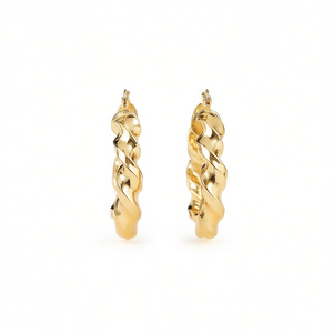 Pendientes de aro retorcidos chapados en oro para mujer, joyería fina clásica para uso diario, pendientes de oro amarillo - Product Image 1