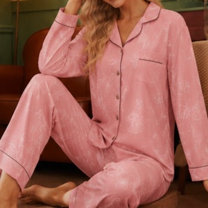 Conjuntos de Pijamas de Lujo con Estampado Personalizado, Ropa de Dormir Cómoda para Mujer, Conjunto de Pijamas de 2 Piezas, Ropa de Bambú de Verano para Mujer, Ropa de Dormir - Product Image 1