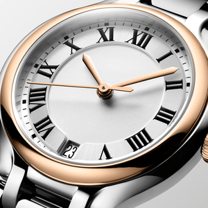 Montre automatique à cadran bicolore avec chiffres romains et bracelet en cuir Longinesing - Product Image 2