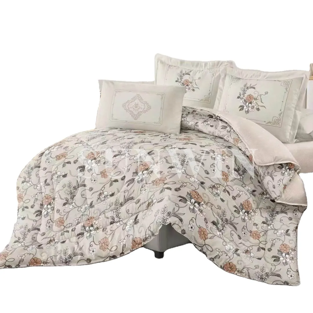 ชุดผ้าคลุมเตียงลายดอกไม้สีชมพูราชินีชุดเครื่องนอนขนาดคิงไซส์ชุดเครื่องนอนสุดหรูผ้าคลุมเตียง7ชิ้น