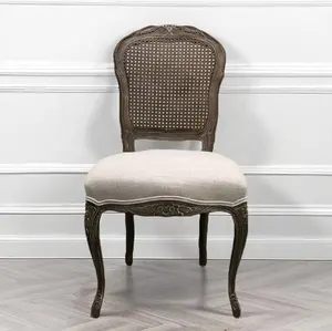 Fransız il mobilya keten kamışı geri antika kavisli ahşap restoran yemek sandalyeleri