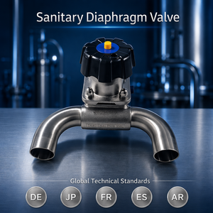 Vanne à membrane sanitaire en U ASME BPE 316L DN20 à angle mort zéro, manuelle - Product Image 1