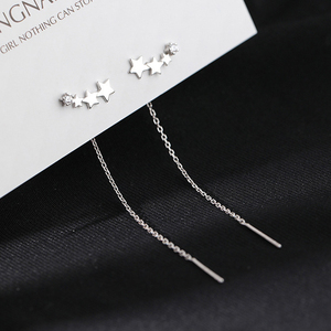 Korean Long Wire Tassel Thread Chain Climb Star <b>Heart</b> Beads Pendants Dangle Drop <b>Earrings</b> Women's Straight Hanging <b>Earrings</b> - Product Image 5