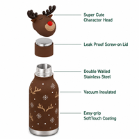 Bouteille d'eau isotherme en acier inoxydable de 450 ml, anti-fuite, avec tête de renne en silicone détachable et motif flocon de neige, cadeau d'affaires pour Noël