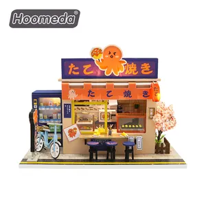 Hongda cô gái hiện đại mini đồ chơi Nhật Bản bạch tuộc quả bóng snack bar Dollhouse gỗ bộ dụng cụ thu nhỏ DIY Dollhouse Bộ dụng cụ